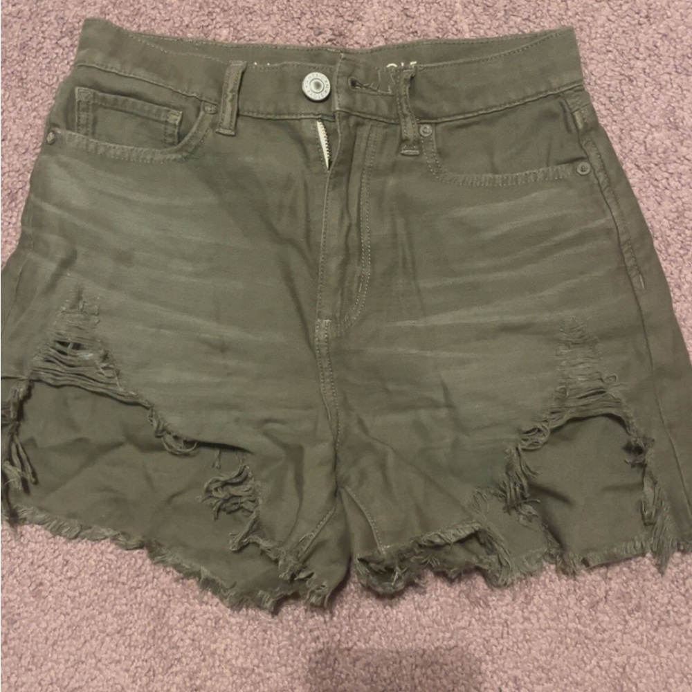 American Eagle Outfitters Olive Green High-Waist Distressed Shorts
